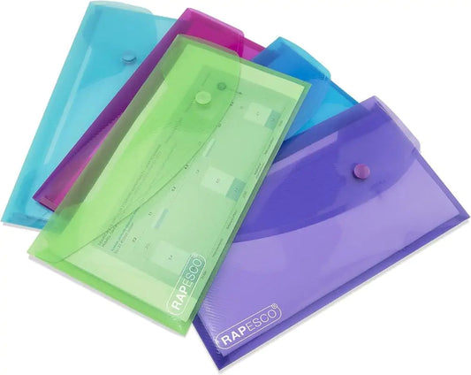Rapesco DL size stud wallets in assorted colors - pack of 5 files