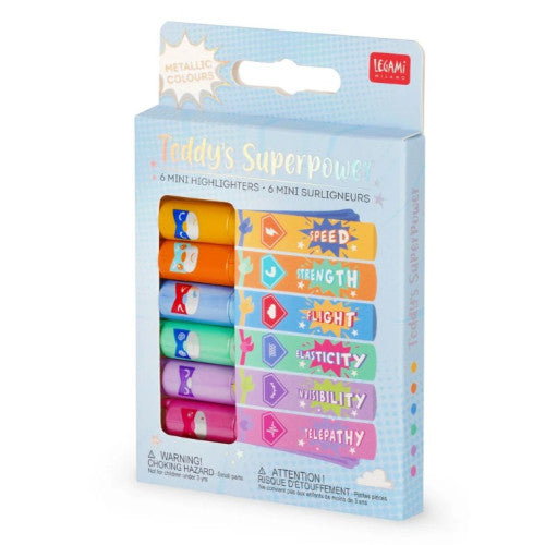 Legami Set Of 6 Mini Highlighters - Teddy'S Superpower