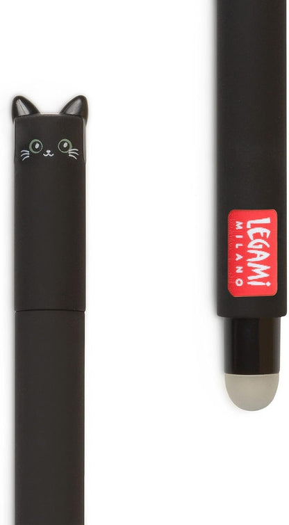 Legami - Cat Erasable Gel Pen and 3 Black Ink Refills